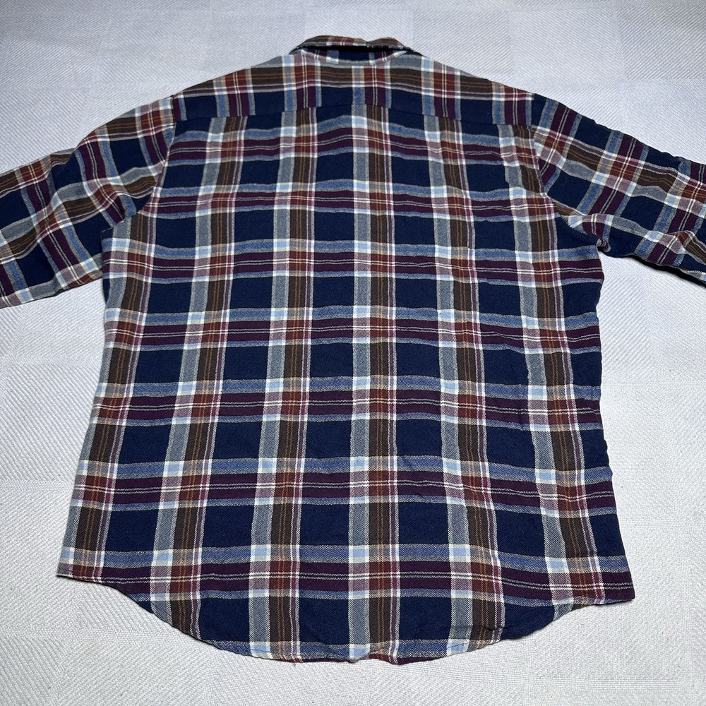 Vintage 70s 80s Sears Flannel Shirt Mens Medium Navy Plaid Acrylic‎ Dual Pocket - Picture 8 of 13